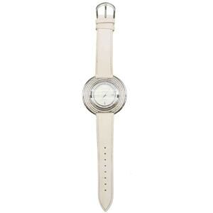 Peugeot Couture Crystal Accented White Leather Band Curved Case Watch